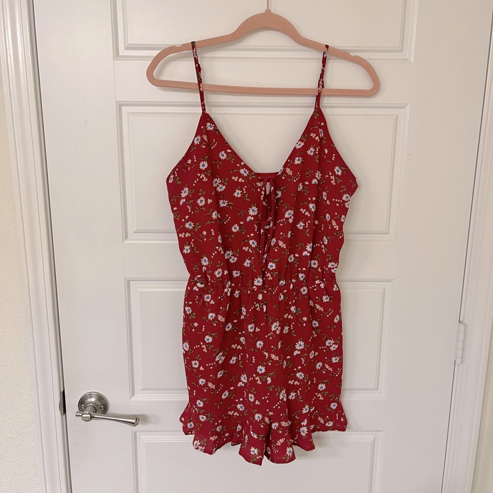 Red floral romper